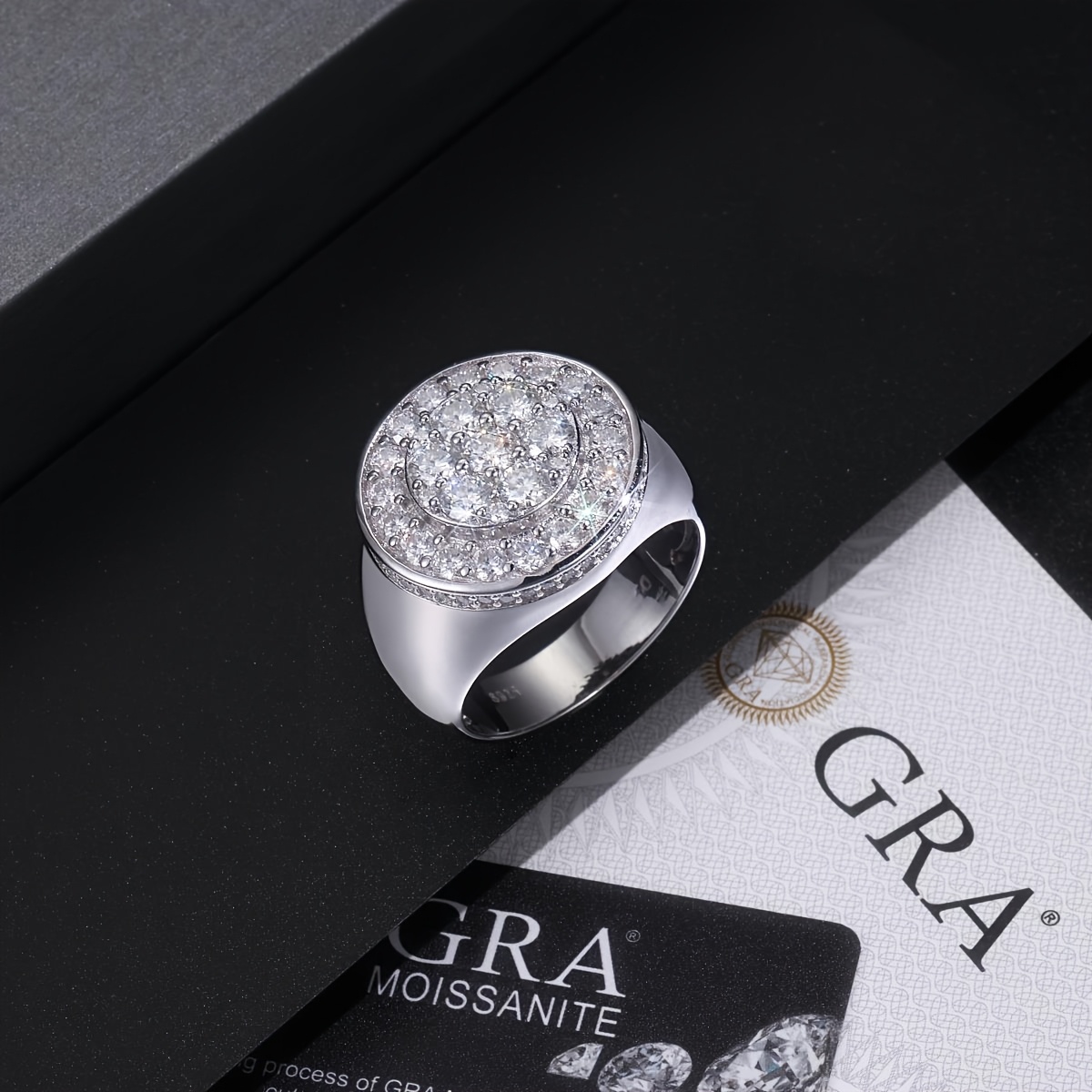 925 Silver Women's 3ct Moissanite Ring PT950 Plated Gold Meson